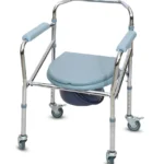 Medemove Adjustable Commode Chair with Wheels – Padded Seat, Stainless Steel Frame for Elderly & Patients